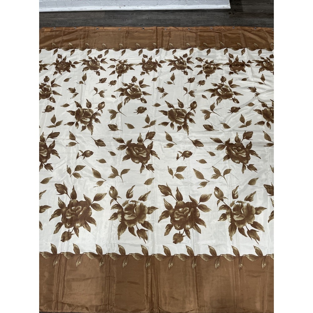Brown Floral Leaf Pattern Fabric Shower Curtain 69x69 Polyester Bathroom Decor